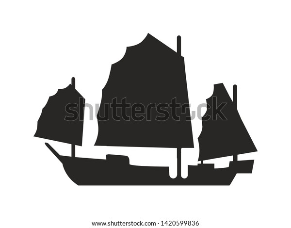 Ancient Ship Broad Canvas Black Silhouette のイラスト素材