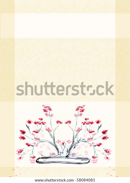 Ancient Traditional Artistic Flowers Flat Vase Stock Illustration