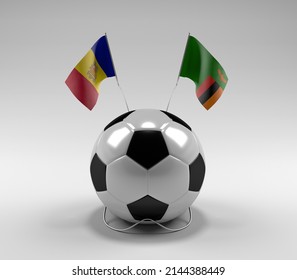 Andorra - Zambia Football Flags, White Background - 3D Render