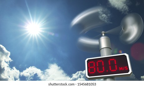 Anemometer Displays 80 Meters Per Second Wind Speed. Weather Forecast Related 3D Rendering