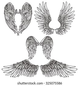 Set Angel Wings Line Art No Stock Vector (Royalty Free) 401412508 ...