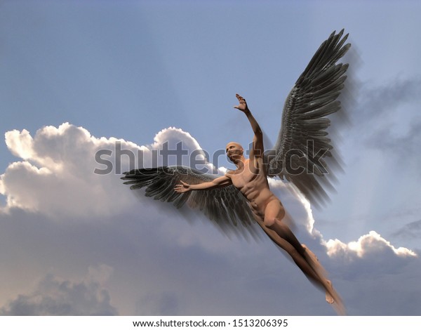 Angel Dark Wings Flies Sky 3d Stock Illustration 1513206395