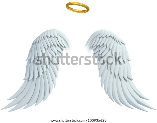 白い背景に天使のデザインエレメント 翼と金色のハロー のイラスト素材