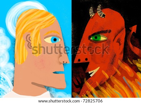 angel and devil facing.