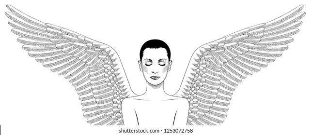 Beautiful Woman White Wings Pretty Angel Stock Illustration 1271015002