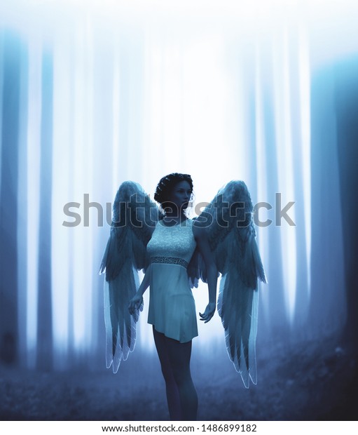 神秘的な森の中の天使 3dイラスト のイラスト素材