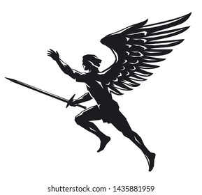 Silhouette Angel Warrior Woman Sword Vector Stock Vector (Royalty Free ...