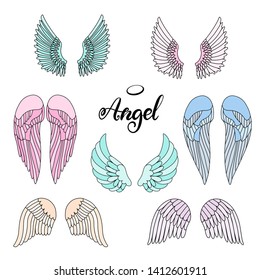 Angel Wings Icon Set Hand Lettering Stock Vector (Royalty Free ...