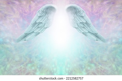 Angel Wings Message Template - Pink And Blue Ethereal Symmetrical Backgroundwith Angel Wings Top Centre And A White Orb Ideal For A  Certificate, Diploma, Award, Advert, Gift Voucher Or Presentation