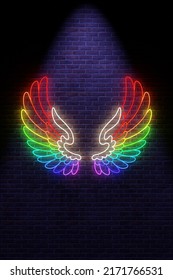 Angel Wings Neon Sign, 3D Illustration