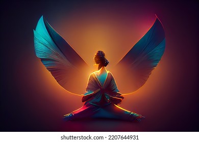 angel woman meditation yoga . 3D illustration  - Powered by Shutterstock