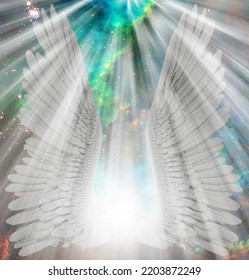 Angels wings and light. 3D rendering