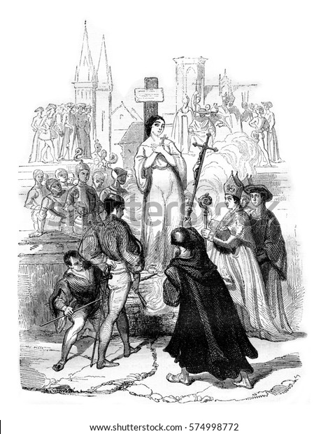 アンジャーズ美術館 Joan Of Arc Eugene Deveria著 ビンテージ彫刻イラスト マガシン ピトレスク1842年 のイラスト素材