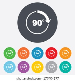 Angle 90 Degrees Sign Icon. Geometry Math Symbol. Right Angle. Round Colourful 11 Buttons.