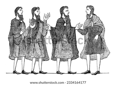 Anglo-Saxon ancient traditional men's clothing - Vintage engraved illustration isolated on white background Foto stock © 