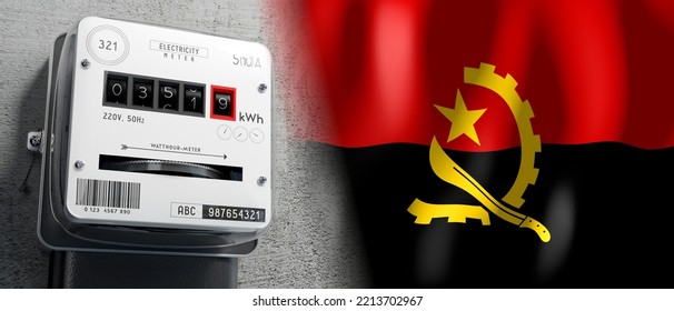 Angola - Country Flag And Energy Meter - 3D Illustration