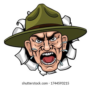 An Angry Army Bootcamp Drill Sergeant Soldier Shouting Cartoon