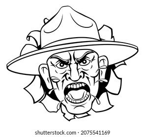 An Angry Army Bootcamp Drill Sergeant Soldier Shouting Cartoon