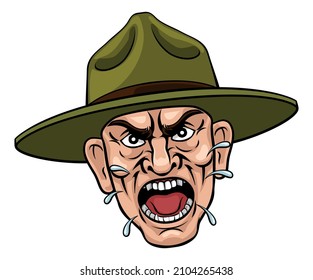 An Angry Army Bootcamp Drill Sergeant Soldier Shouting Cartoon