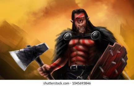 Angry Barbarian Cyclops Digital Illustration Stock Illustration ...