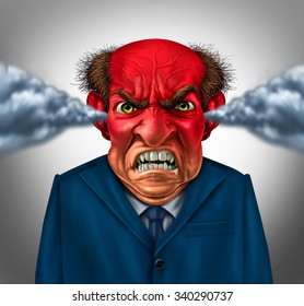 Angry Boss Concept As An Outraged Business Manager With A Short Temper Blowing Steam And Foaming At The Mouth As A Corporate Symbol For Anger And Stress At Work.