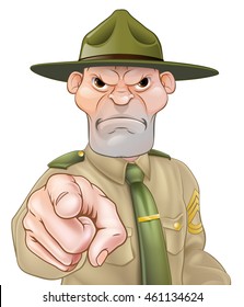 Angry Cartoon Army Boot Camp Drill Sergeant Pointing