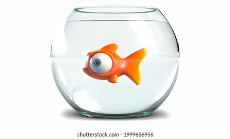 Angry Cartoon Fish In Fish Tank 3D illustration on white background 