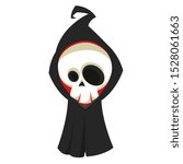 Angry cartoon grim reaper flying. Halloween death character illustration. Design for print, sticker, party poster invitation or logo