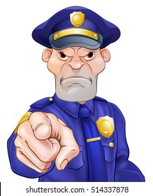 Angry cartoon police officer policeman pointing