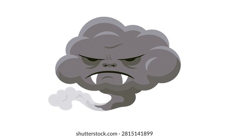 Angry dark storm cloud character with sharp fangs and swirling vapor tail