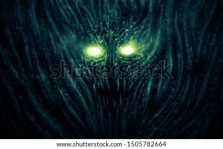 Angry devil with shining eyes. Illustration in the genre of horror. Marine background color. Stock photo © 