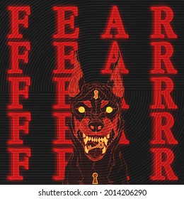 Angry Doberman On Background With Text Fear