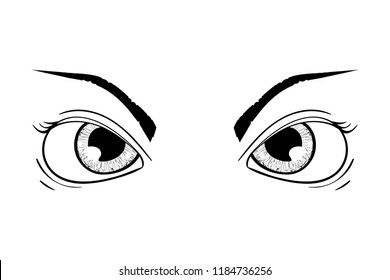 Angry Eyes. Hand Drawn Sketch. Illustration Isolated On White Background. Raster Version