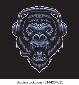 Angry Gorilla Head Listen Music Illustration