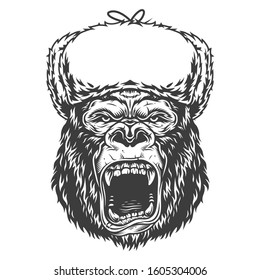 Line Art Illustration Angry Gorillas Head Stock Vector (Royalty Free ...