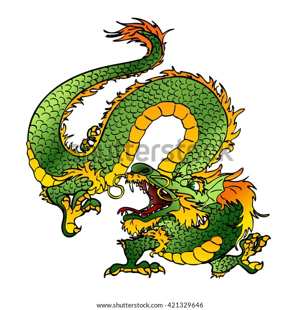 Angry Green Wood Asian Dragon On Stock Illustration 421329646