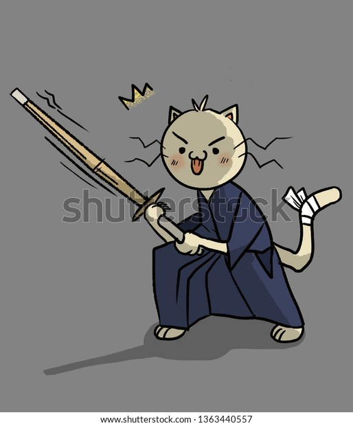 Angry Kendo Cat Stock Illustration 1363440557