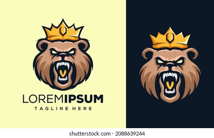 Angry King Bear Esport Logo Design Template