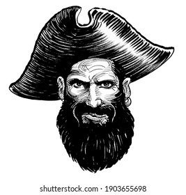 Angry Looking Pirate Captain Hat Ink Stock Illustration 1903655698 ...