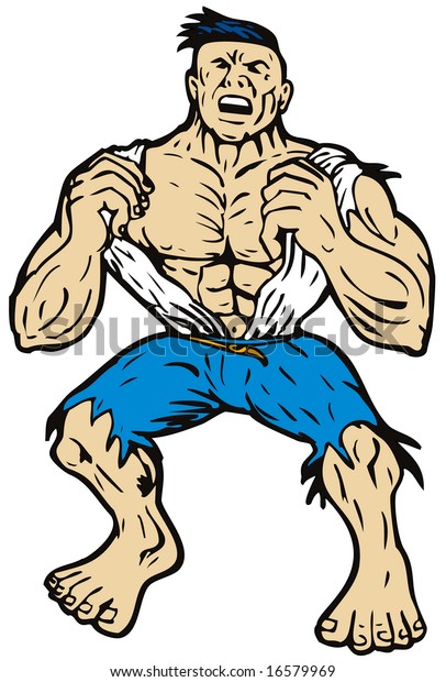 Angry Man Ripping Off Shirt Stock Illustration 16579969