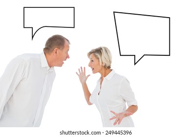 Angry older couple arguing with each other against speech bubble - Powered by Shutterstock