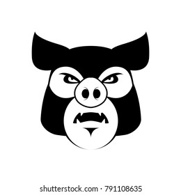 Angry pig. Evil boar. grumpy hog. Aggressive piggy