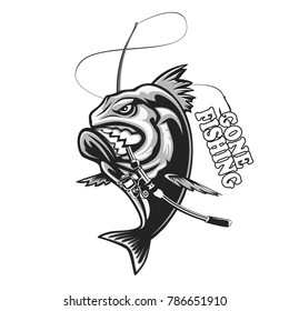 Angry piranha fishing logo. illustration can be used for creating logo and emblem for fishing clubs, prints, web and other crafts.