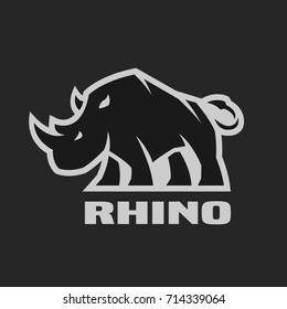 Angry Rhino. Monochrome Logo On A Dark Background.