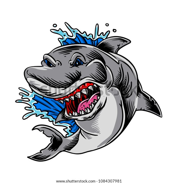 Angry Shark Cartoon Stock Illustration 1084307981