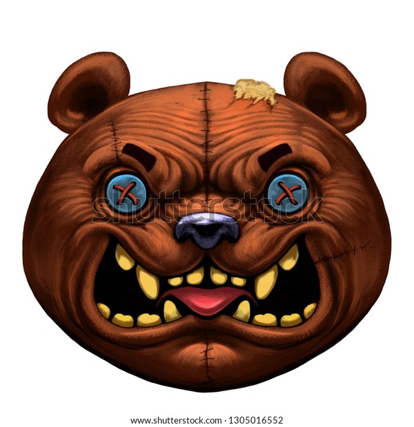 Angry Teddy Bear Head Isolated Illustration Stock Illustration 1305016552