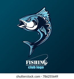 Angry Tuna Fish Logo. Tuna Fishing Emblem. Big Eye Tuna. Angry Fishing Club Logotype.