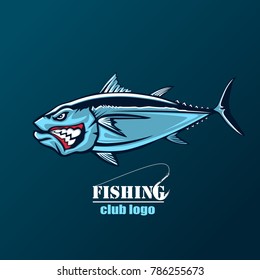 Angry Tuna Fish Logo. Tuna Fishing Emblem. Big Eye Tuna. Angry Fishing Club Logotype.