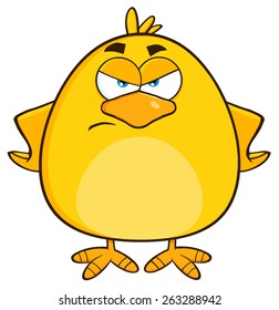 Angry Yellow Chick Cartoon Character. Raster Illustration Isolated On White