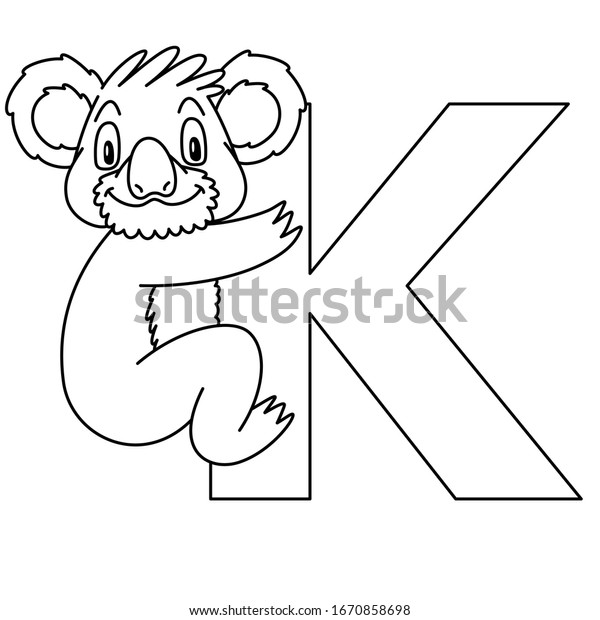 動物のアルファベット 大文字k コアラ ラスターイラスト 子どもや子ども向けの幼稚園や外国語学習 ページや 本に色を付けたり 動物園のトピックに色を付けたり のイラスト素材